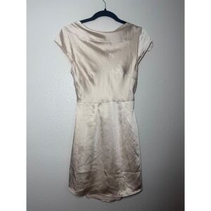 Saints + Secrets Champagne Satin Twist Back Mini Dress Cap Sleeve NWT Small
